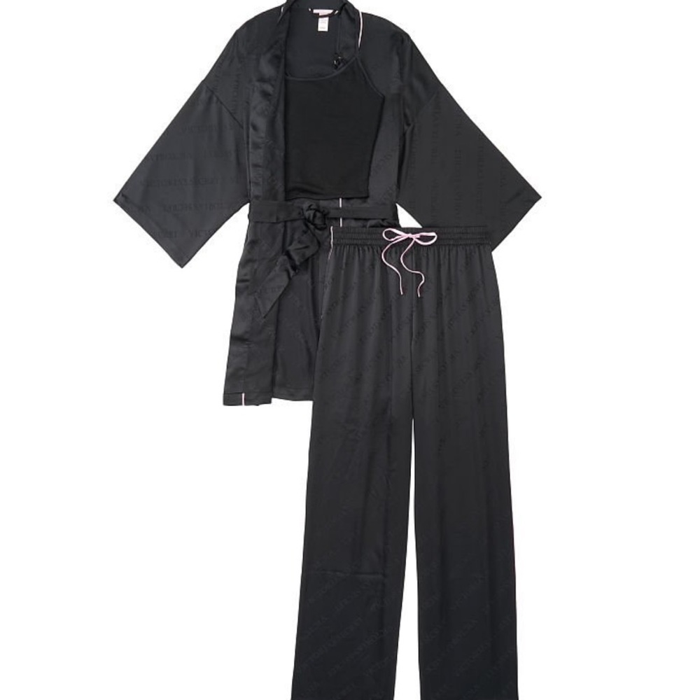 VICTORIA SECRET SATIN 3 PIECE BLACK PJ SET SOLD OUT ONLINE